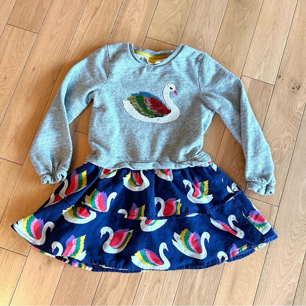 Mini Boden Sequin Swan Rainbow Celebration Dress 6-7